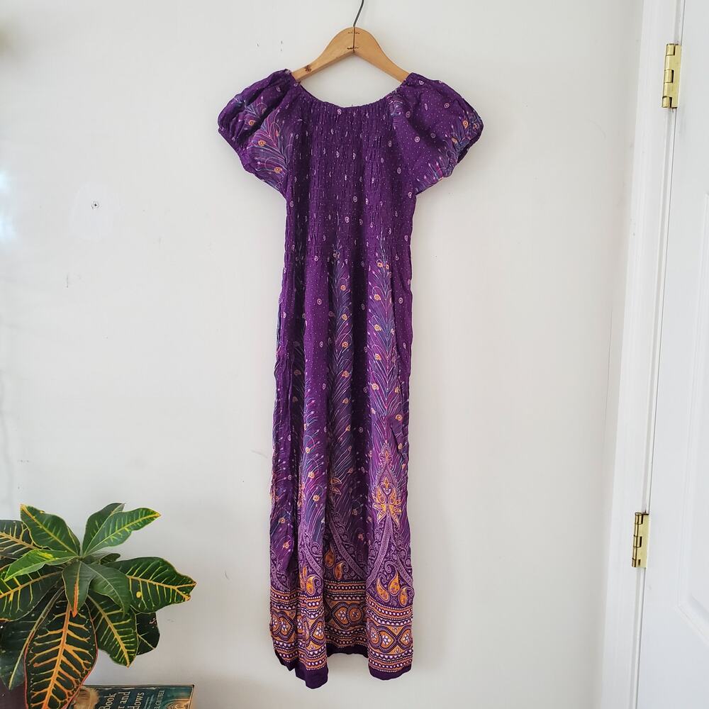 Purple Dreams Puff Sleeve Midi Ruched Dress